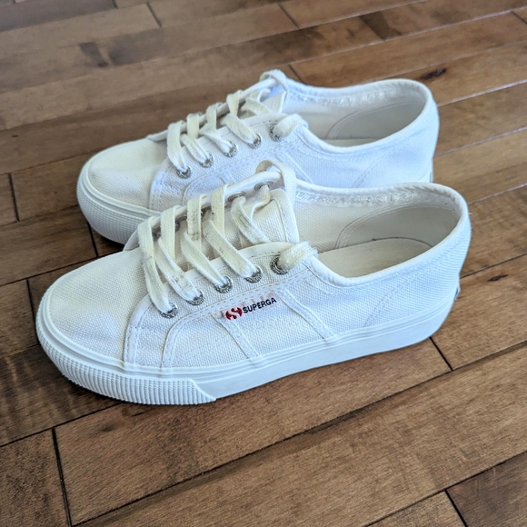 Superga 2790 White Canvas Platform Sneakers Shoes Women Size 6.5 - Picture 8 of 16